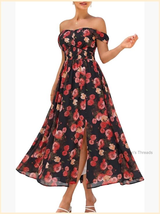 Dresses & Skirts - Off Shoulder Flowy A-Line Maxi Dress with Pockets